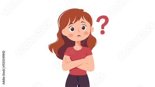 Confused Girl Gesturing with Question Mark, Concept of Asking and Confusion