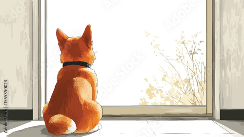 Loyal Shiba Inu Awaits Owner Viewed from Behind in Anticipation