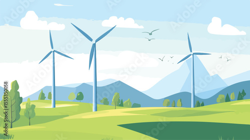 Renewable Green Energy Banner with Eco Wind Turbine