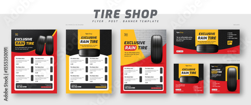 Tire shop catalog flyer bundle template | product catalog sale promotion web banner and social media post | Tire sale auto repair shop banner set