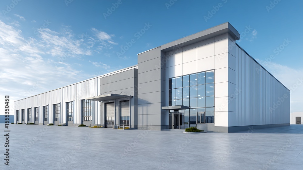 Obraz premium Modern Industrial Building Exterior with Loading Docks