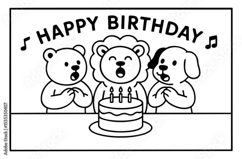 Coloring book with cute bears singing happy birthday