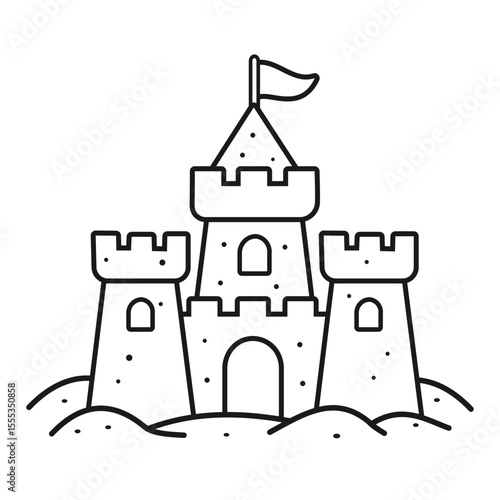Sandcastle beach castle vector illustration coloring page isolated on white background	