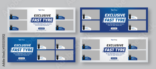 Tire shop social media facebook cover web banner template set | Auto repair shop banner bundle | Car tire parts sale promotion or service advertising template
