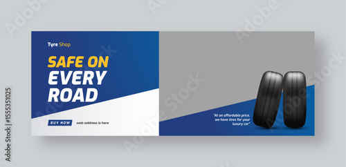 Tire shop social media facebook cover web banner template | Auto repair shop banner | Car tire parts sale promotion or service advertising template