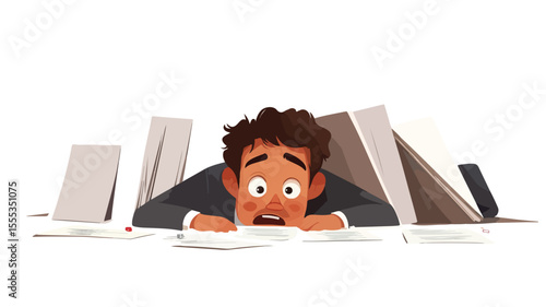 Tired Office Worker Burnouts: Depressed Employee in Workplace