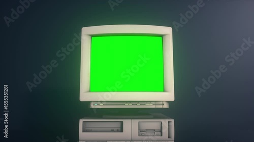 Vintage Desktop Computer With Green Screen Monitor and Retro Keyboard