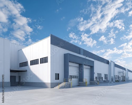 Exterior View of a Modern Industrial Warehouse Building