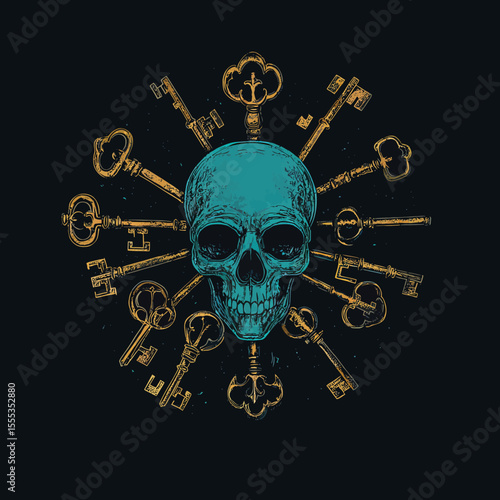 The design of a skull head emblem is commonly used in medieval logos, print designs, and t-shirt designs to create a vintage ornamental look