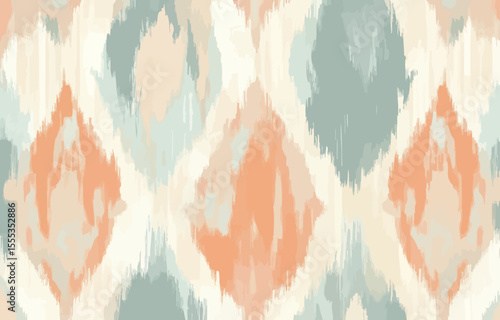The ethnic abstract ikat art of Morocco showcases a unique blend of geometric patterns and seamless oriental colors, great for fabric and textile design