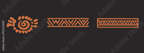 A collection of hand-drawn interior posters and wall art features Ethnic Aztec cards and backgrounds, blending ancient Mexican tribal symbols, elements, lines, abstract patterns, and Navajo ornaments