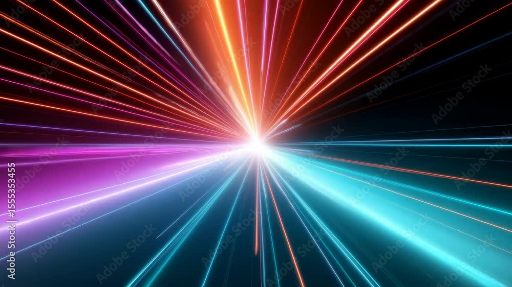 Dynamic video concept with vibrant neon light streaks converging at a central point. Captured from a straight-on angle for a futuristic feel. Live desktop wallpaper. Dynamic video concept with vibrant neon light streaks converging at a central point. Captured from a straight-on angle for a futuristic feel. Live desktop wallpaper.