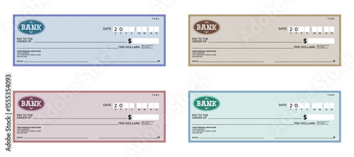 Bank check template collection. Set of bank cheque template