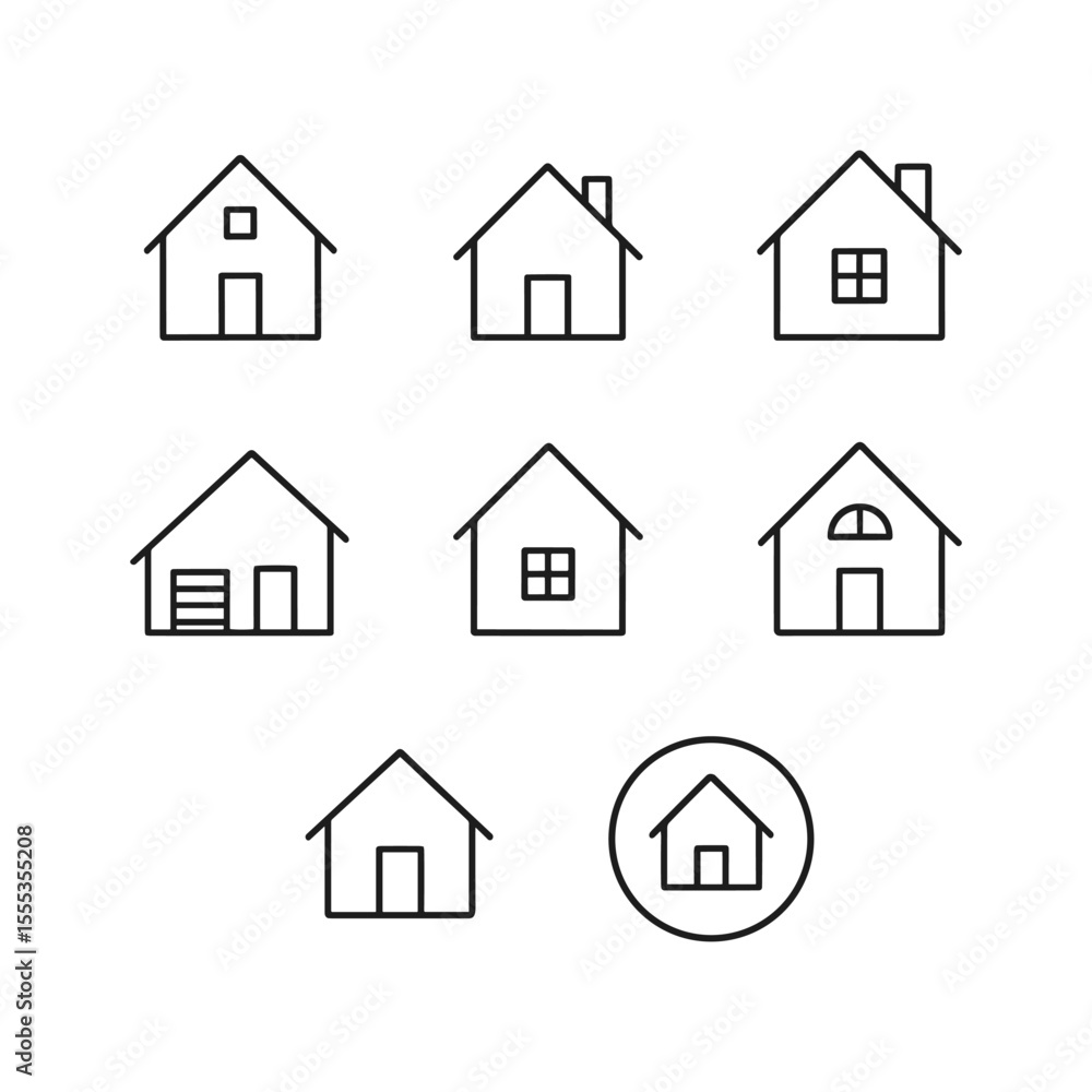 Simple home icons vector set collection. Outline symbols. Line design