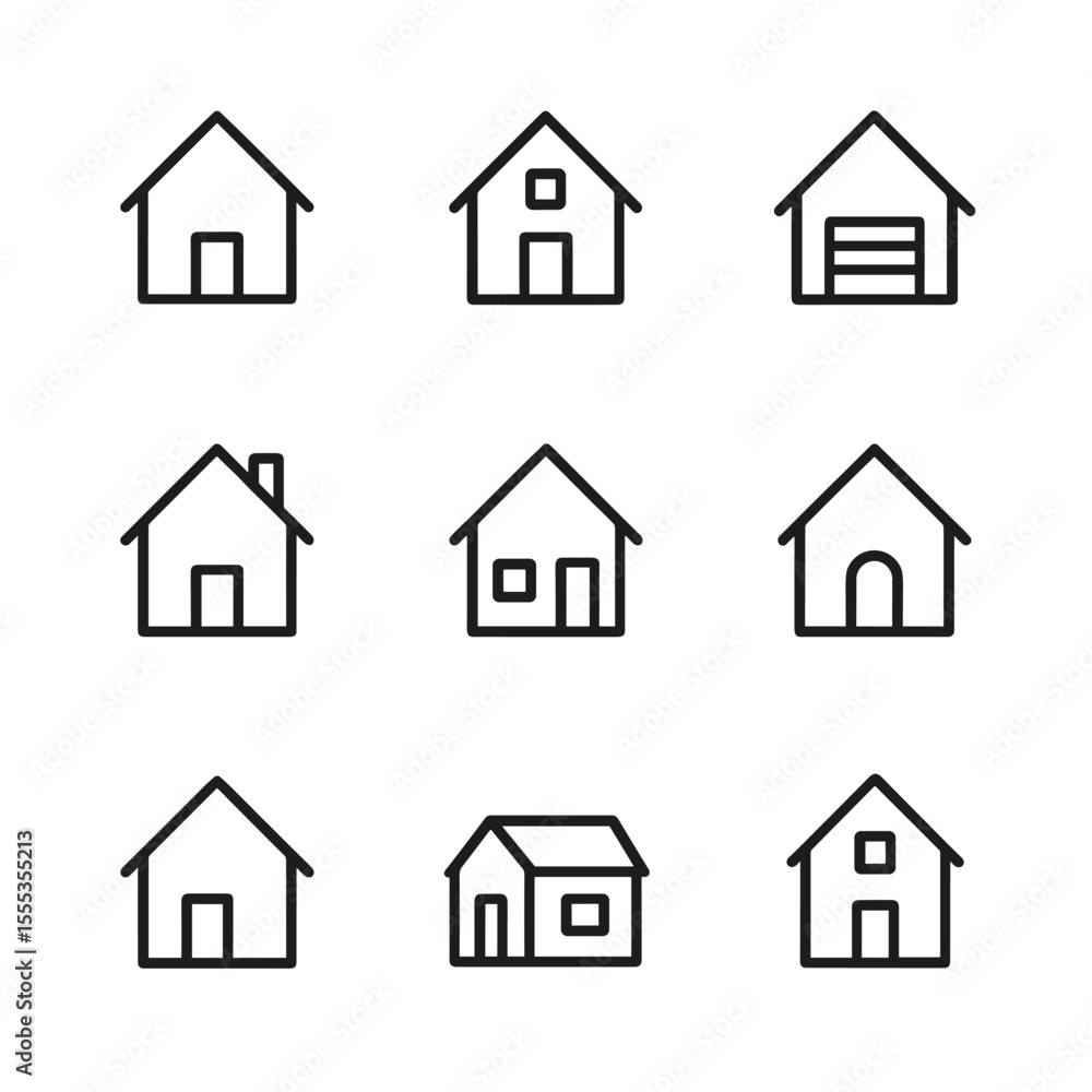 Home icon set simple vector design. Outline symbols. Line design Home icon set simple vector design. Outline symbols. Line design
