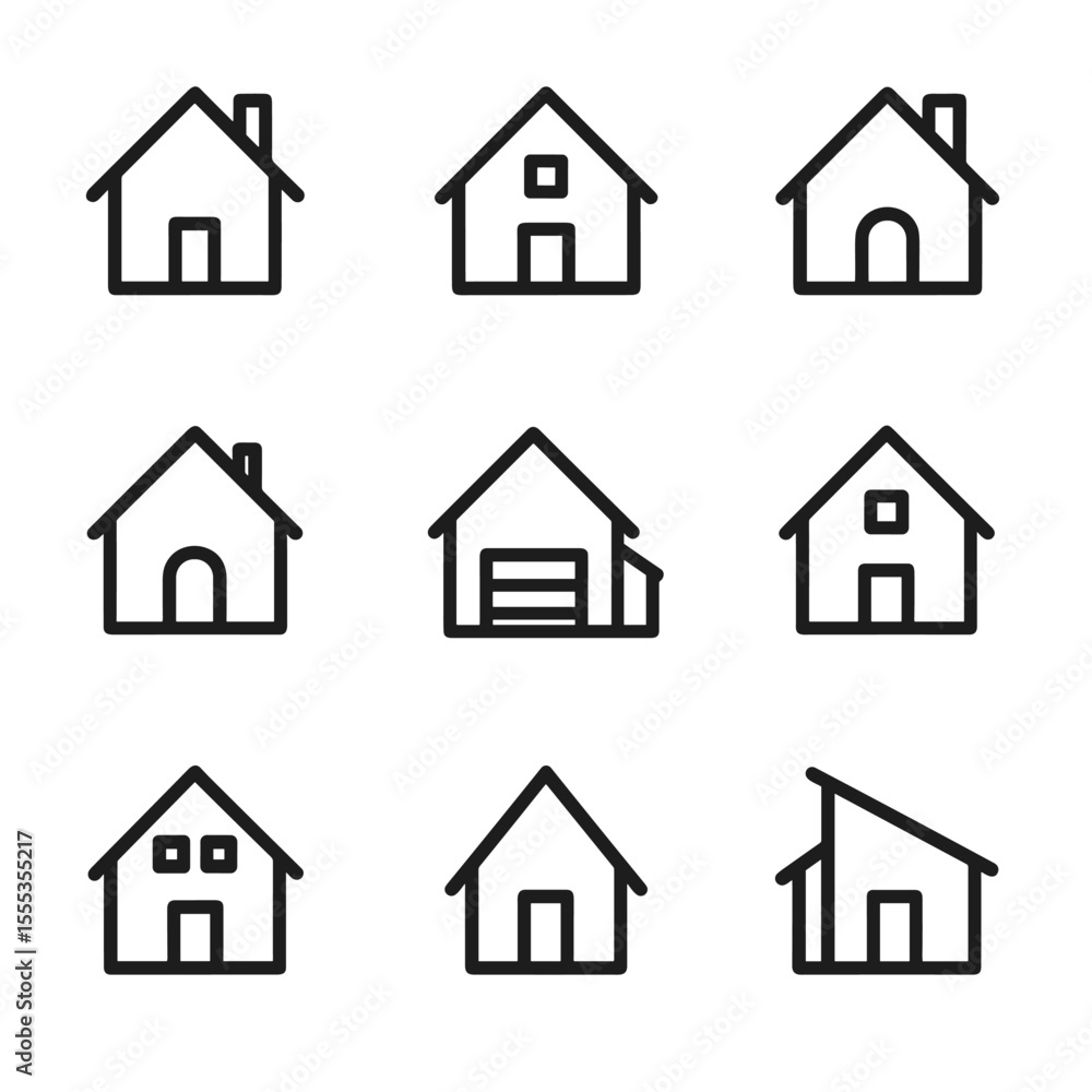 Simple home icon collection vector bundle. Outline symbols. Line design Simple home icon collection vector bundle. Outline symbols. Line design