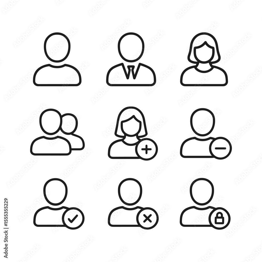 Simple account icon set design. Outline symbols. Line design Simple account icon set design. Outline symbols. Line design