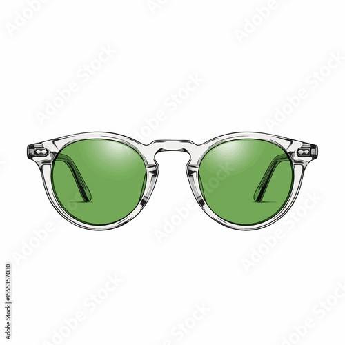 Clear Acetate Keyhole Round with Green Lenses Sunglasses