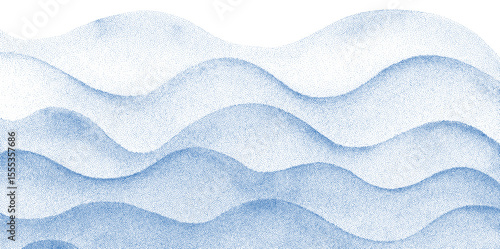 Artistic bright light blue wavy layered paper cut marine background. Abstract halftone dots textured overlay sea waves print for seashore banner, invitation, nature poster design