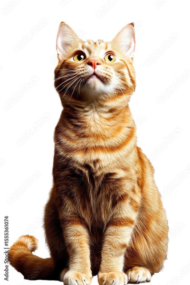 Majestic Orange Domestic Cat Sitting Upright with Attention, Bright Eyes, and Soft Fur, Isolated on Black Background, Perfect for Animal Lovers Majestic Orange Domestic Cat Sitting Upright with Attention, Bright Eyes, and Soft Fur, Isolated on Black Background, Perfect for Animal Lovers