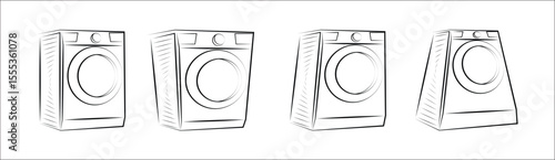 Four washing machines rotating at different angles sketch drawing