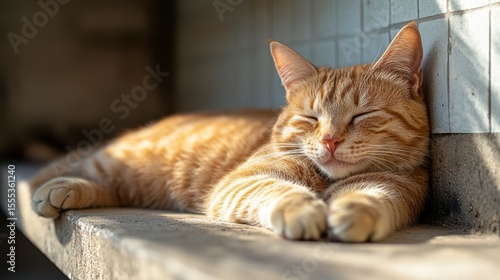 Wallpaper Mural Relaxing Orange Tabby Cat Enjoying Warm Sunlight by Window Torontodigital.ca