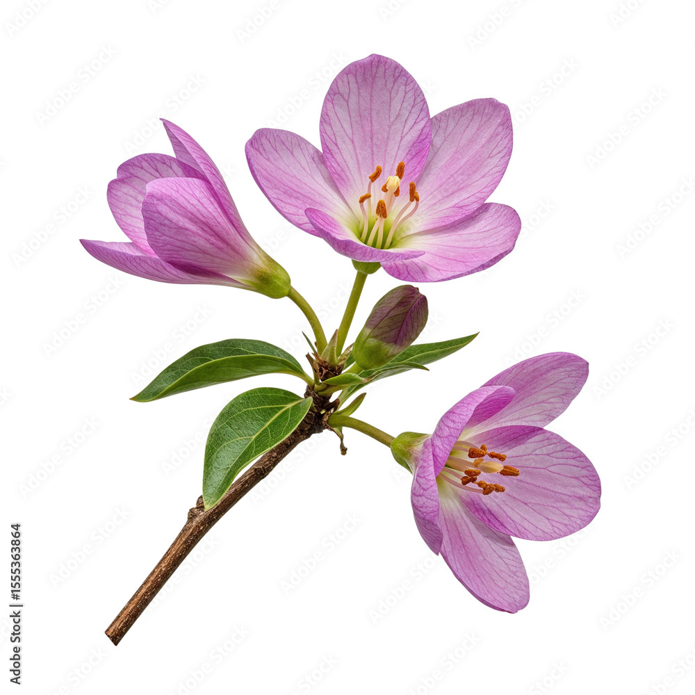 Obraz premium Pink Flower Branch Blossoms. Photorealistic isolated, vibrant pink, Spring Nature, Elegant Decor, Design Element, Invitation Backgrounds