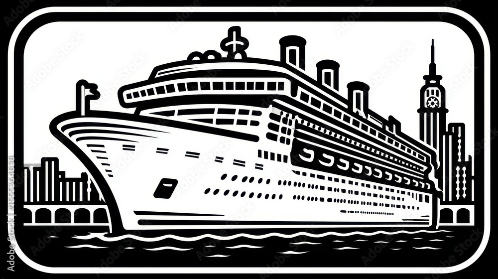 Obraz premium Illustration Of A Passenger Ship Docked At A City Harbor