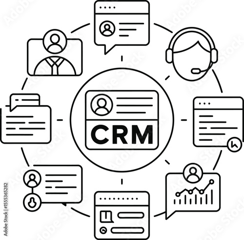 C R M System Data Management Customer Service Support Icons