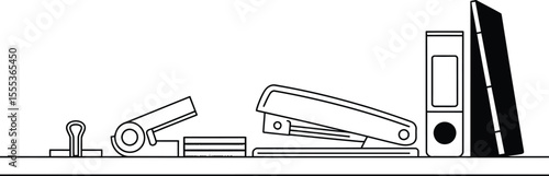 Black and White Office Supplies Stapler Binder Paper Clips