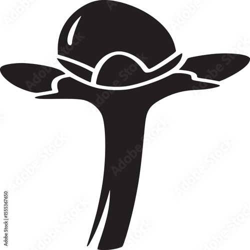A black and white silhouette of a clove spice with a bud and stem against a white background image