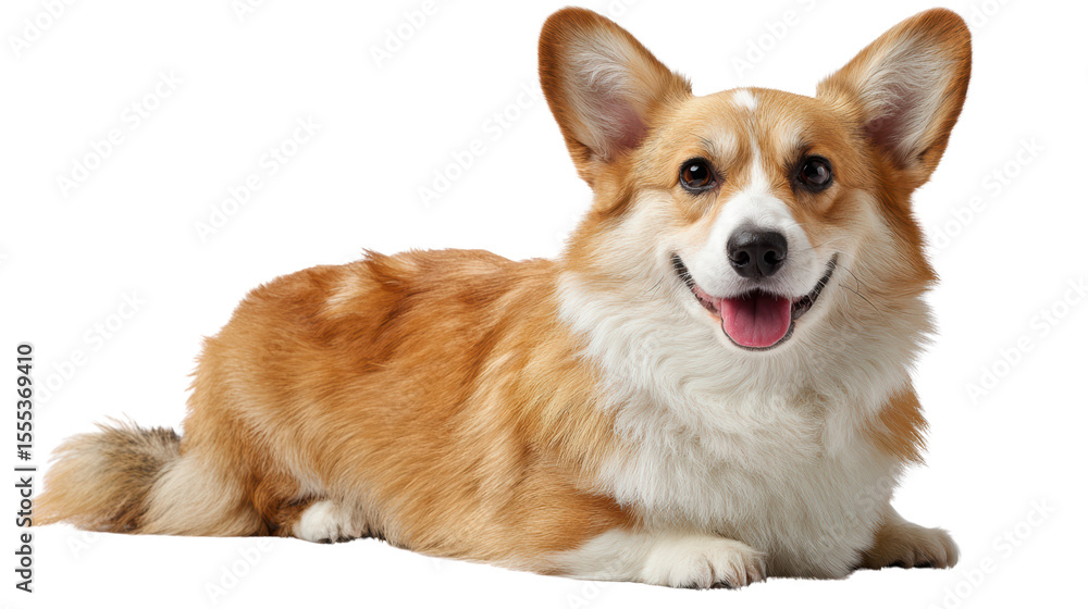Happy corgi lying down, looking playful, against a white isolated background. Happy corgi lying down, looking playful, against a white isolated background.