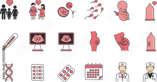 Reproductive Health & Medical Icons: Black & Pink Set