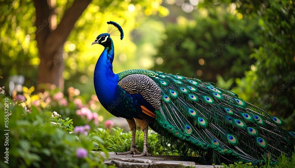Obraz premium Peacock in a garden setting