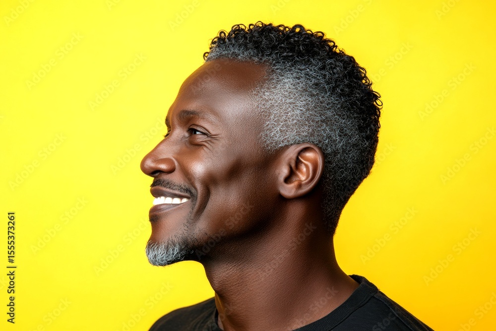 Obraz premium A sophisticated male posing with grace. A modern and happy gentleman enjoying his moment. A serene and handsome man posing in style. An elegant midlife gentleman smiling gracefully.
