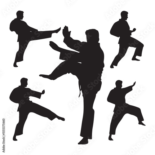 Karate martial arts silhouette vector illustration training poses and fighting techniques for self defense