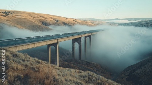 Wallpaper Mural Highway Bridge Mysteriously Emerging Through Dense Morning Fog and Rolling Hills Torontodigital.ca