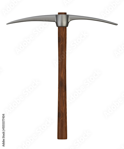 Wood handle pickaxe on white background