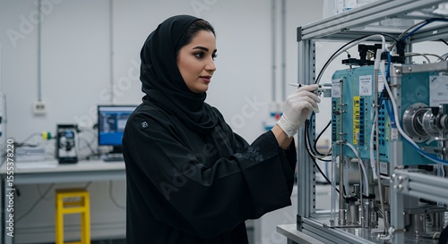 Emirati Woman Scientist Precisely Calibrates Advanced Laboratory Equipment