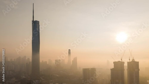 Wallpaper Mural Aerial view time lapse 4k video of Kuala Lumpur city center view during dawn overlooking the city skyline in Federal Territory, Malaysia. Pan right Torontodigital.ca