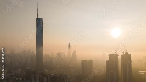 Wallpaper Mural Aerial view time lapse 4k video of Kuala Lumpur city center view during dawn overlooking the city skyline in Federal Territory, Malaysia.  Torontodigital.ca