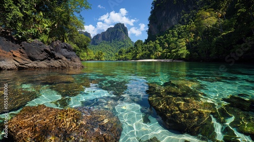 Scenic tropical lagoon exploration exotic island paradise nature photography crystal clear waters peaceful environment serene viewpoint