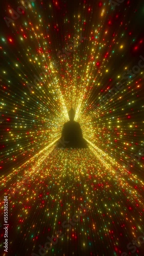 Buddha Silhouette Immersed in a Colourful Sparkling Tunnel looping animation
