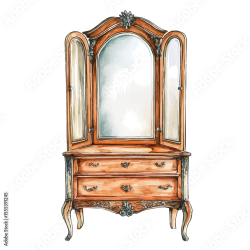 Mirror Cabinet, watercolor illustration vector, isolated on a white background.