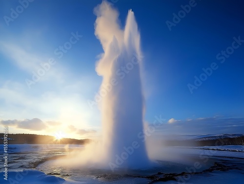 Wallpaper Mural geyser eruption, bright sky, powerful plume, scenic landscape Torontodigital.ca