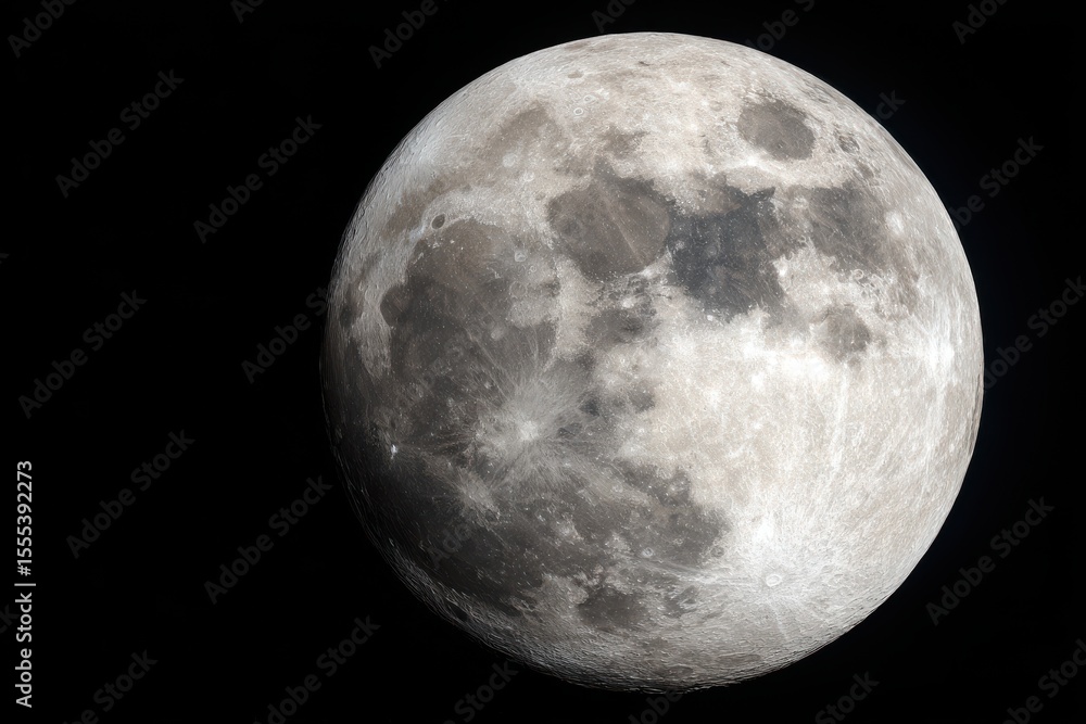 Fototapeta premium Detailed Full Moon Surface Texture with Craters and Transparent Background