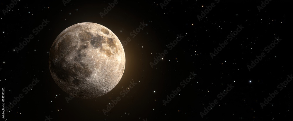 Fototapeta premium Detailed Moon Surface Texture with Craters and Starry Sky on Transparent Background