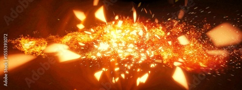 黒背景に爆発して燃焼した火炎の3dイラスト