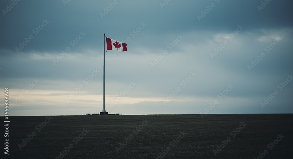 Fototapeta premium Canadian Flag Flying Solo Under a Cloudy Sky