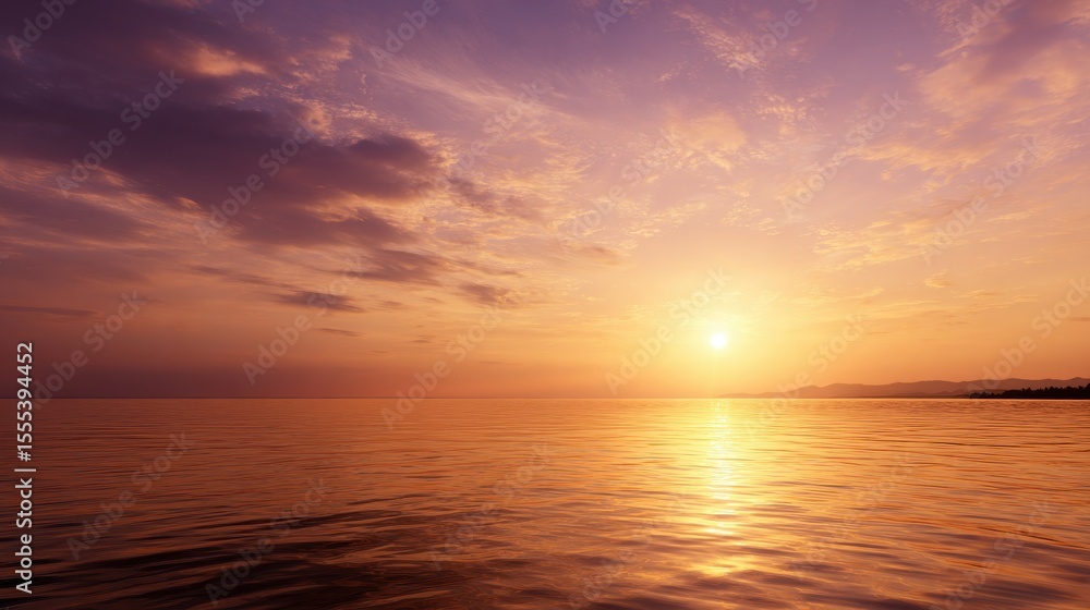 Golden Sunset Over Still Waters A Serene Seascape with Hues of Orange and Purple Sky Golden Sunset Over Still Waters A Serene Seascape with Hues of Orange and Purple Sky